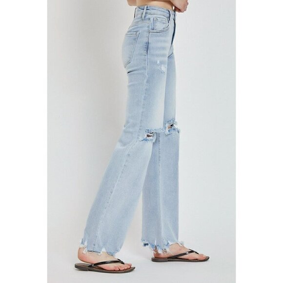 Risen High Rise Light Acid Washed Wide Leg Jeans - Picture 2 of 6